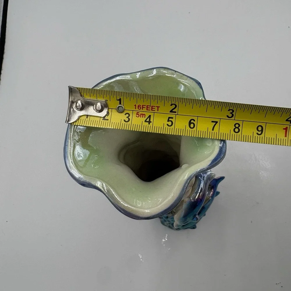 Vintage‎ Iridescent Dolphin Vase B16601 Ocean Scene Sea Life Ceramic 8